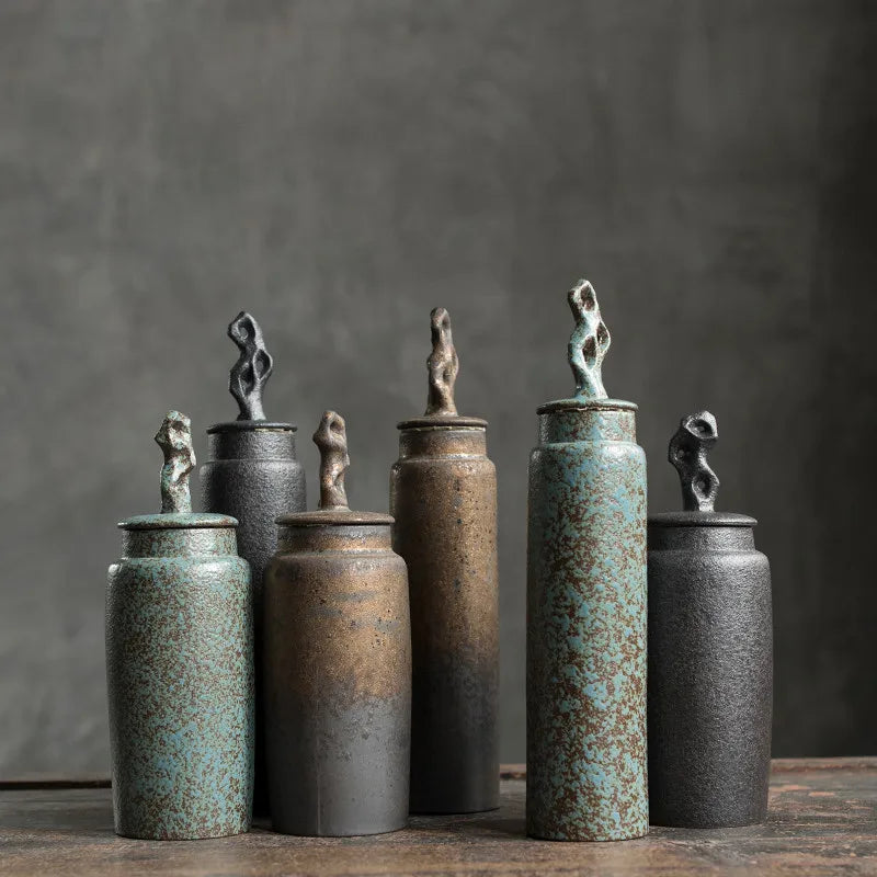Axya Stoneware Tea Caddy Set with Coral Cover, Cylindrical Canisters
