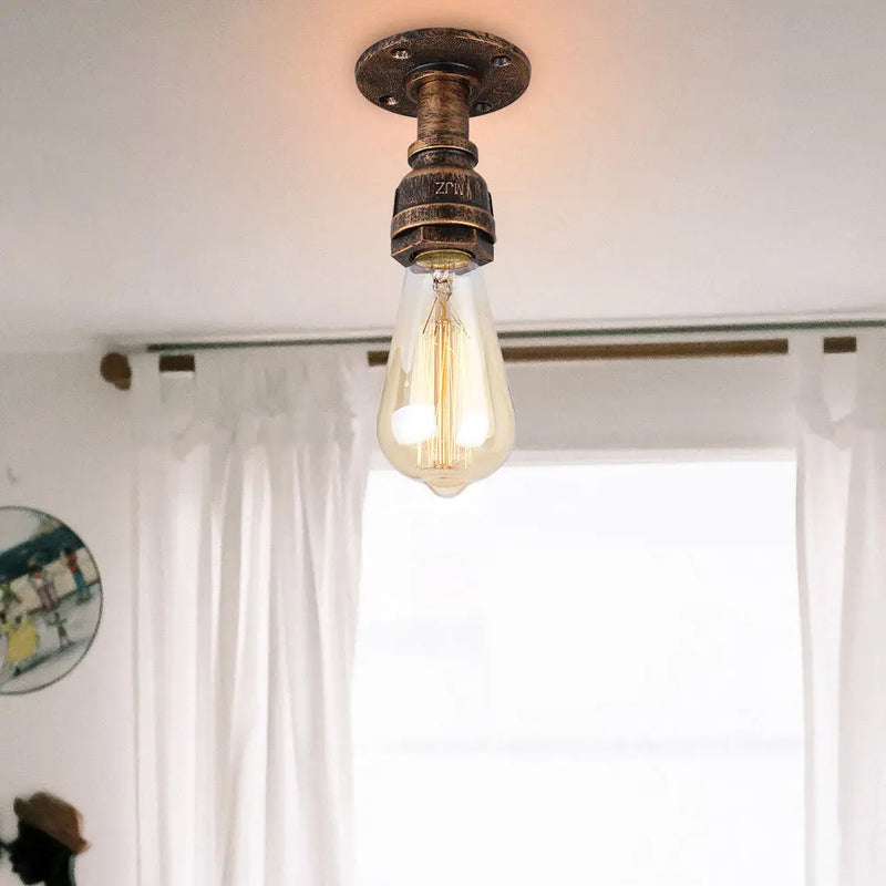 Retro Loft E27 Pipe Ceiling Lights by Axyaa Industrial Iron Lamp Fixtures