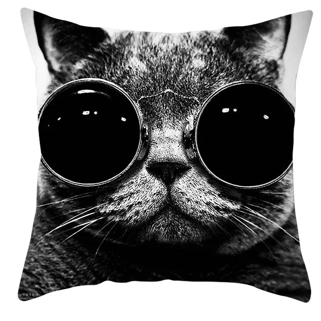 Axyaa Cartoon Dog Cat Printed Cushion Cover for Kid Room Decor 45X45CM