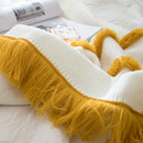 Axyaa Knit Throw Blanket Mustard Pink Fringed Soft Blanket 50"x62"