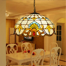 Axyaa Nordic Tiffany Glass Chandelier: Peacock Design E27 Country Lamp