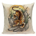 Axyaa Cartoon Tiger Lion Dance Pillow Case Cover for Bed Sofa Decoration