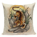 Axyaa Cartoon Tiger Lion Dance Pillow Case Cover for Bed Sofa Decoration