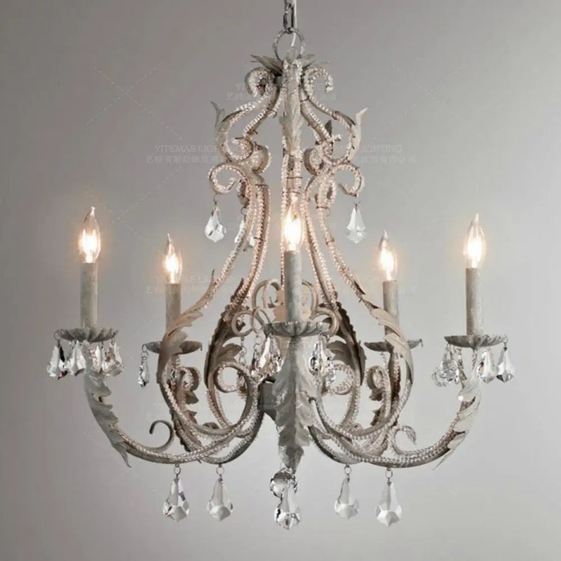 Axyaa White Crystal Chandeliers Retro Vintage Hanging Lights