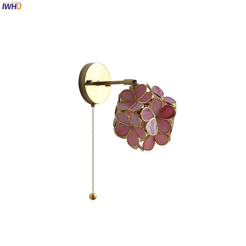 Axyaa Pink Petal LED Wall Sconce with Pull Chain Switch - Modern Nordic Wall Lamp