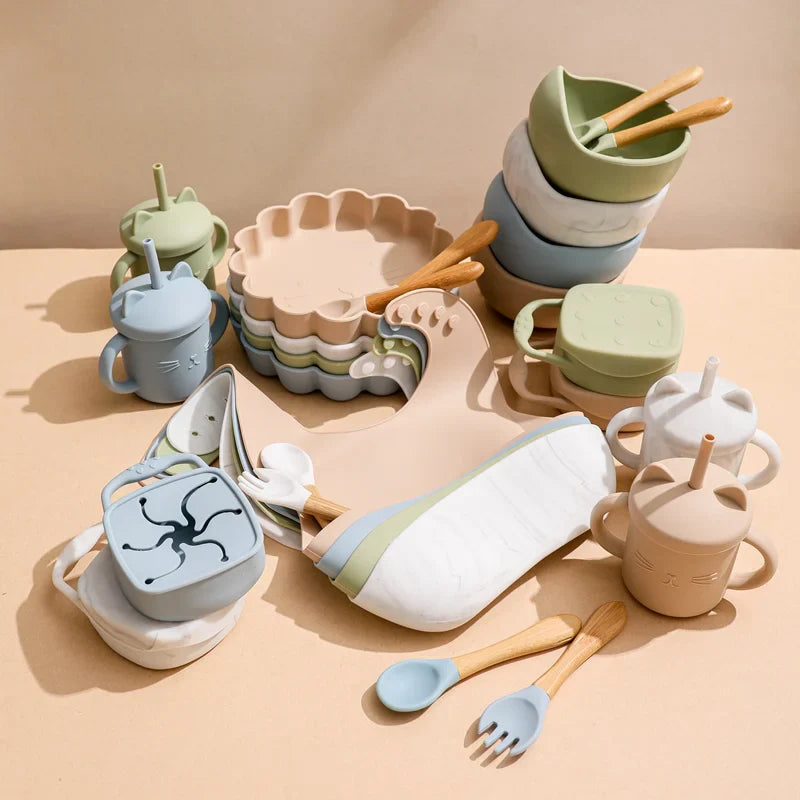 Axya Silicone Baby Feeding Set: Bowl, Spoon, Cup, Non-slip Dish, BPA-Free
