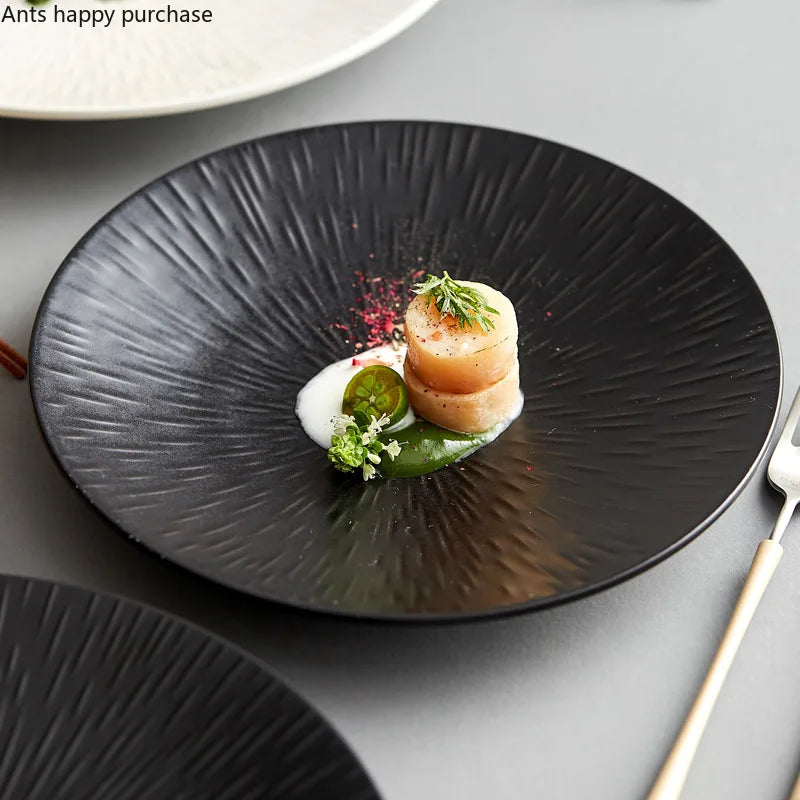 Axya Round Ceramic Dinner Plate Set - Elegant Western Steak Fruit Salad Tray