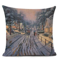 Axyaa City Landscape Oil Painting Cushion Cover | Autumn Winter Art Decor Pillow Case