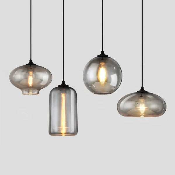 Axyaa Retro Gray Glass Industrial Pendant Light for Dining, Bar, and Stairs E27