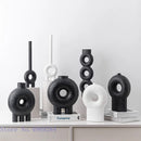 Axyaa Circle Texture Black and White Ceramic Vase - Modern Abstract Floral Home Decor