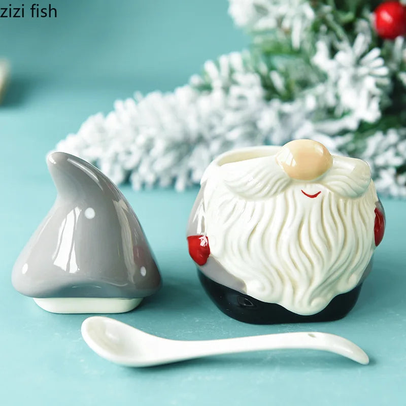 Axya Ceramic Santa Claus Seasoning Pot Set - Kitchen Spice Jar Salt Shaker Storage Container