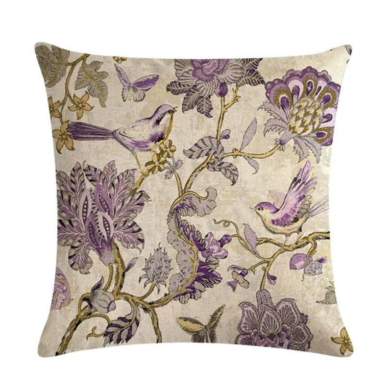 Axyaa Bird Print Cotton Linen Cushion Cover 45X45cm