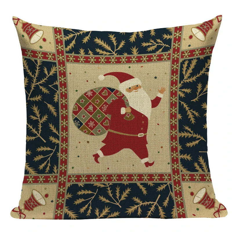 Axyaa Christmas Deer Snowman Cartoon Cushion Cover - Festive Decor Pillowcase