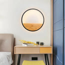 Axyaa Modern Minimalist Round Wood LED Wall Lamp for Bedroom, Dia 30 cm