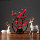 Axya Plum Ceramic Vase with Fake Flowers and Bird Decor, Wrought Iron Ornaments