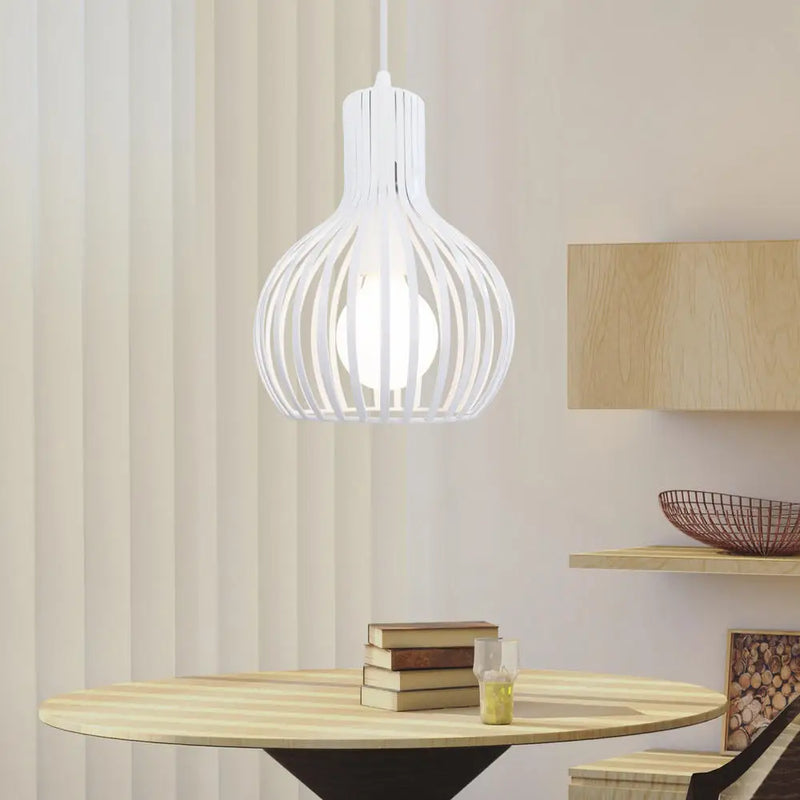 Axya White Cage Industrial Pendant Light - Modern Iron Lamp for Home Kitchen Decor