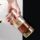 Axya Double Glass Cup Filter Tumbler Tea Drinkware Transparent Wood Grain Bottle