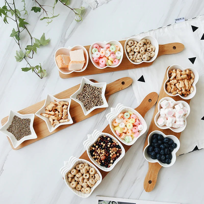 Axya Ceramic Fruits Platter with Bamboo Tray