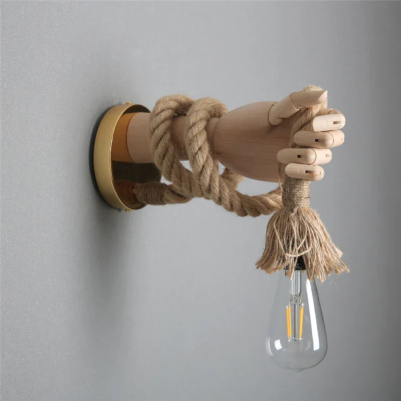 Industrial Hand Shape Wall Light by Axyaa - Creative Hemp Rope Wall Lamp