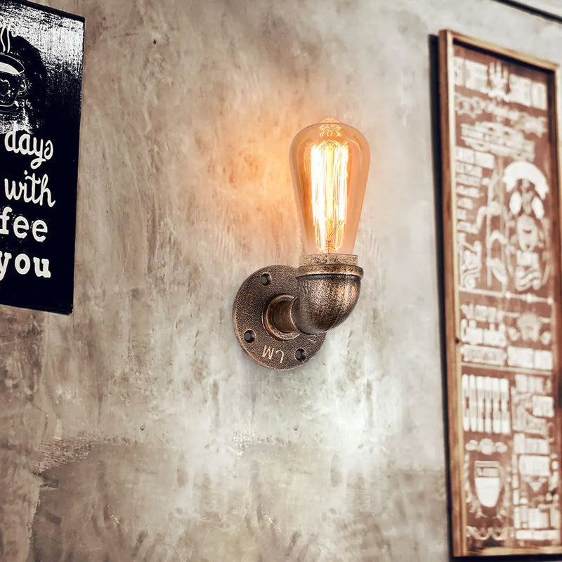 Rustic Water Pipe Wall Light Vintage Loft Sconce by Axyaa