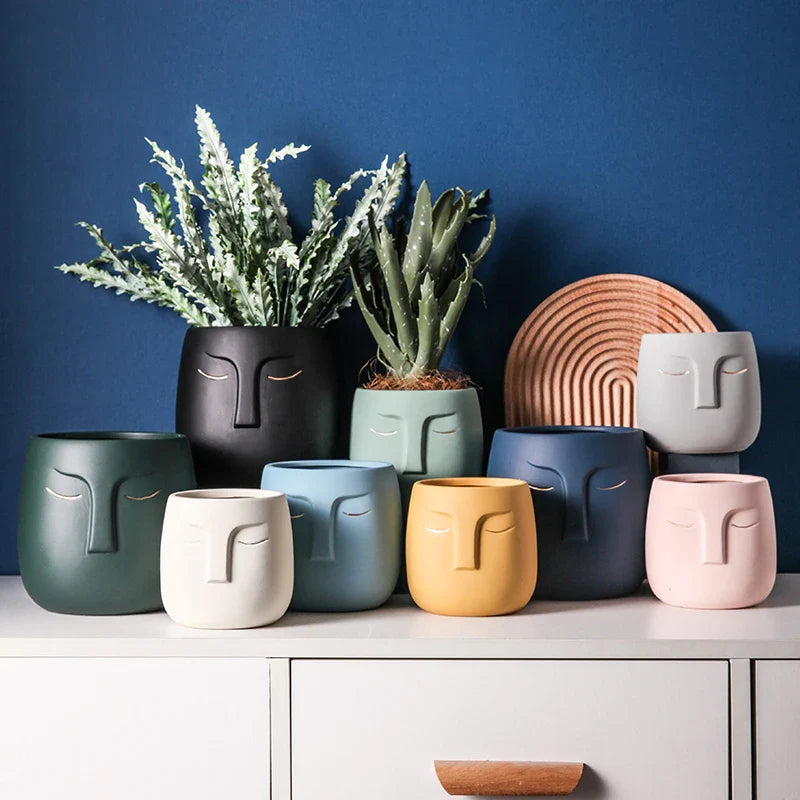 Axya Ceramic Face Vase for Home and Office Decor