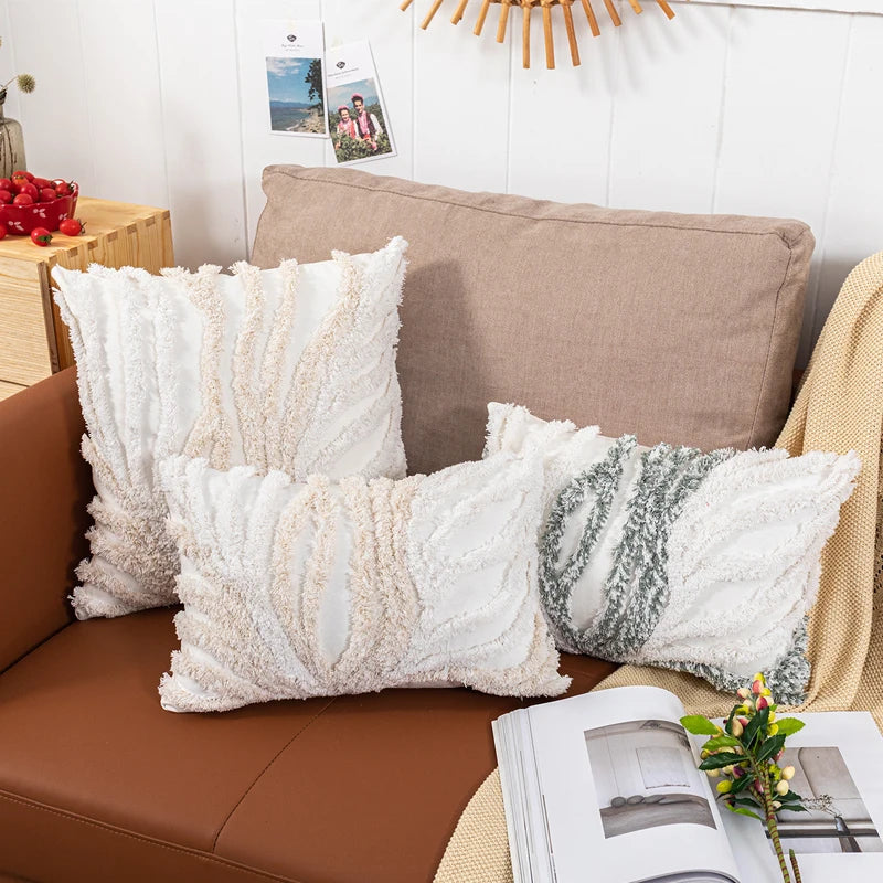 Beige Grey Tufted Coral Pillow Cover by Axyaa for Stylish Home Decor