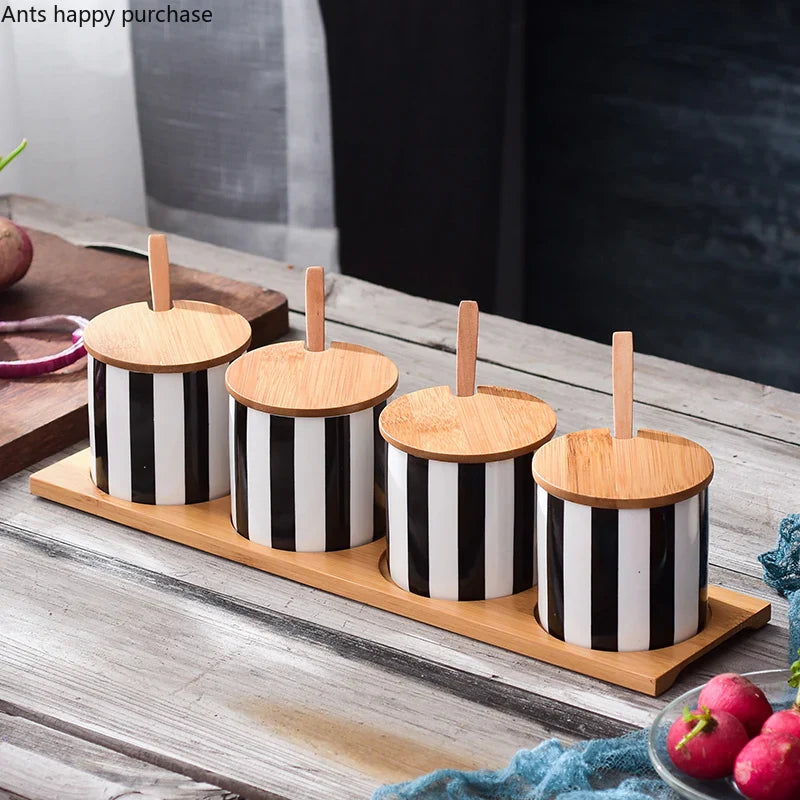 Axya Nordic Stripe Ceramic Spice Jar Set for Kitchen Supplies