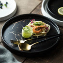 Axya Marble Glazed Golden Pattern Ceramic Steak Plate - Luxury Tableware