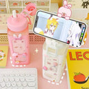 Axyaa Square Pastel Straw Bottle: Large Capacity Cute Water Bottle for Travel & Outdoor Sports