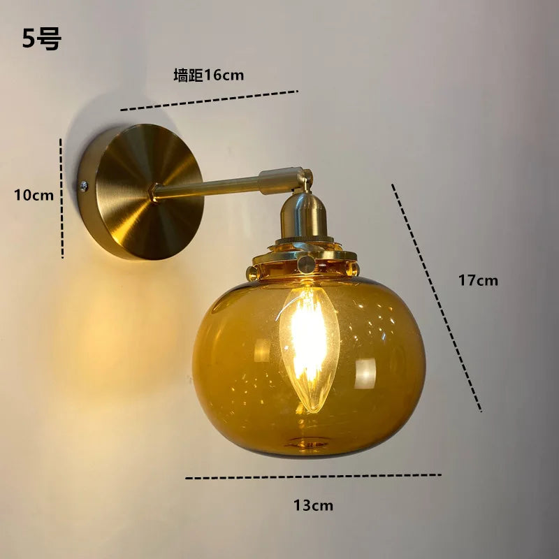 Axyaa Clear Glass LED Wall Sconce Switch Lamp for Bathroom Mirror Stairway, Nordic Copper Influence