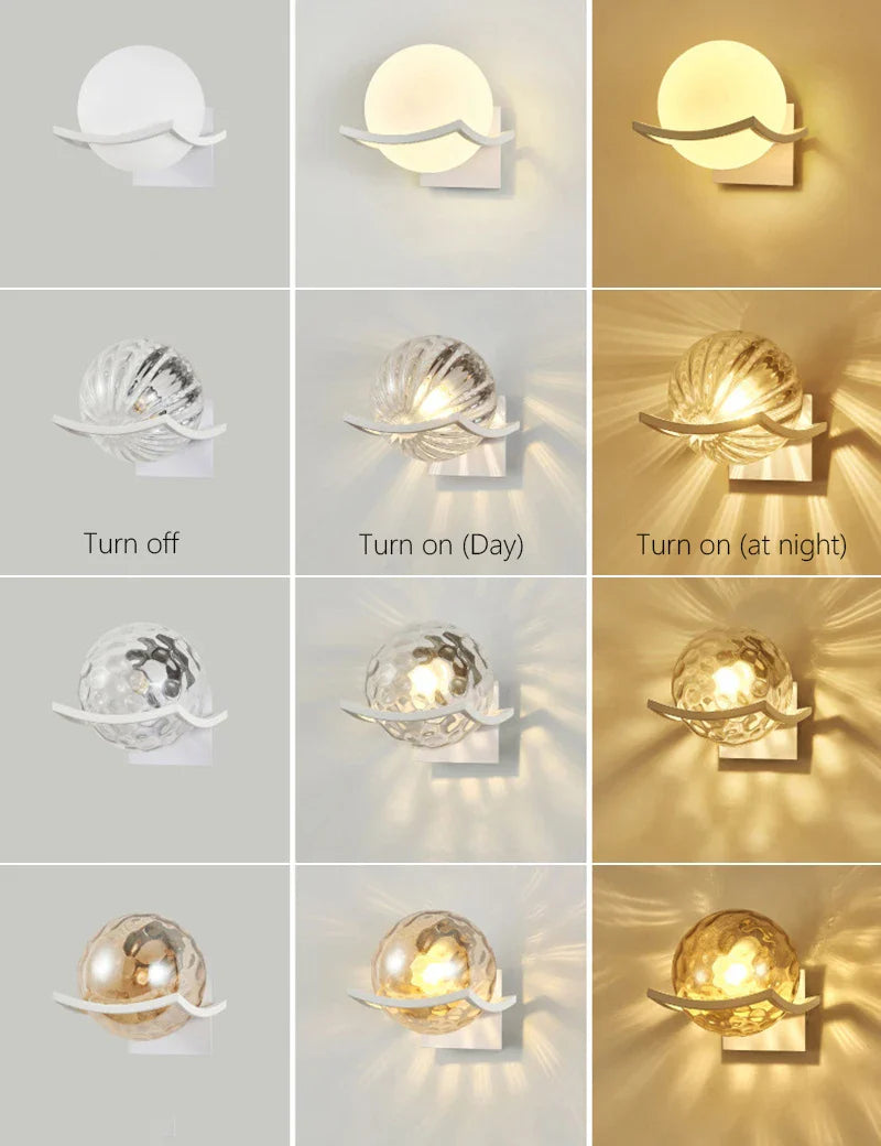 Axyaa Modern Moon Wall Lamp Glass Shade Bedroom Sconce LED Night Lights Fixtures