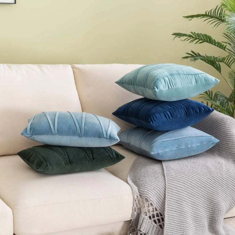 Blue Velvet Cushion Cover Set 18x18" - Axyaa Decorative Pillows for Living Room