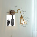 Axyaa Vintage Copper Wall Lamp with Wood Base and Pull Chain - Bedroom Bathroom Lighting