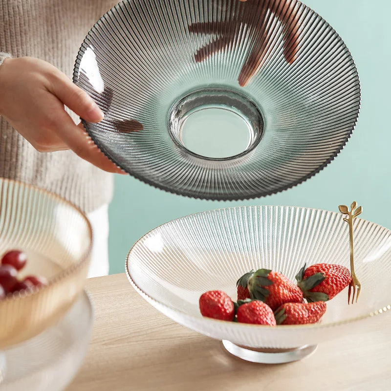 Axya Glass Fruit Plate Cake Dessert Display Tray for Home Hotel Restaurant Decor