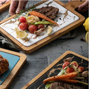 Axyaa Marbling Black Bronzing Wooden Tray, Rectangular Handle Steak Plate karadığında Western Plate.