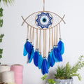 Axyaa Evil Eye Dream Catcher Wall Hanging Blue Feather Boho Room Decor
