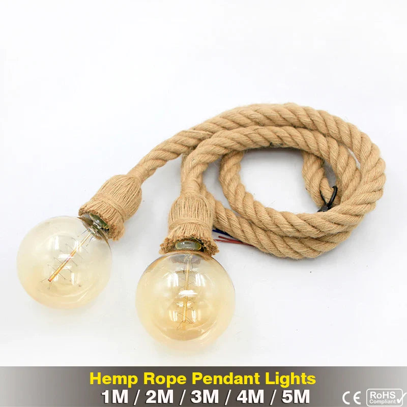 Axyaa Retro Hemp Rope Pendant Light with E27 LED Bulb - Industrial Vintage Hanging Lamp