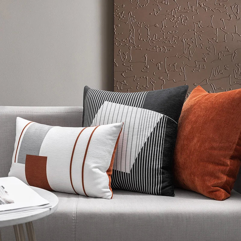 Soft Chenille Geometric Cushion Cover 45x45 for Neutral Home Decor - Axyaa