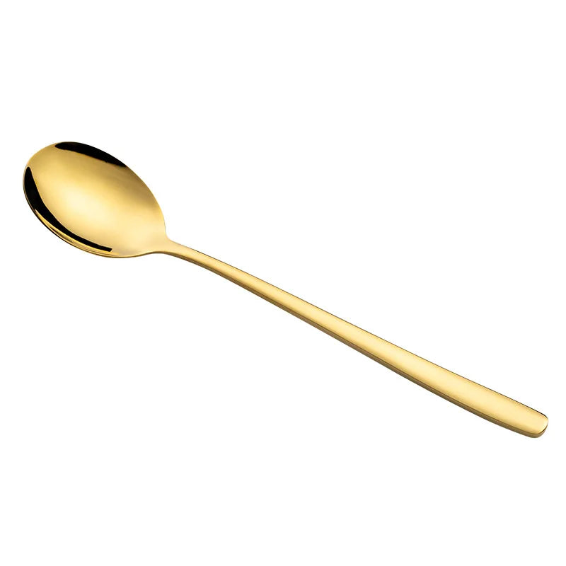 Axyaa Stainless Steel Golden Teaspoons with Long Handle - Kitchen Tableware
