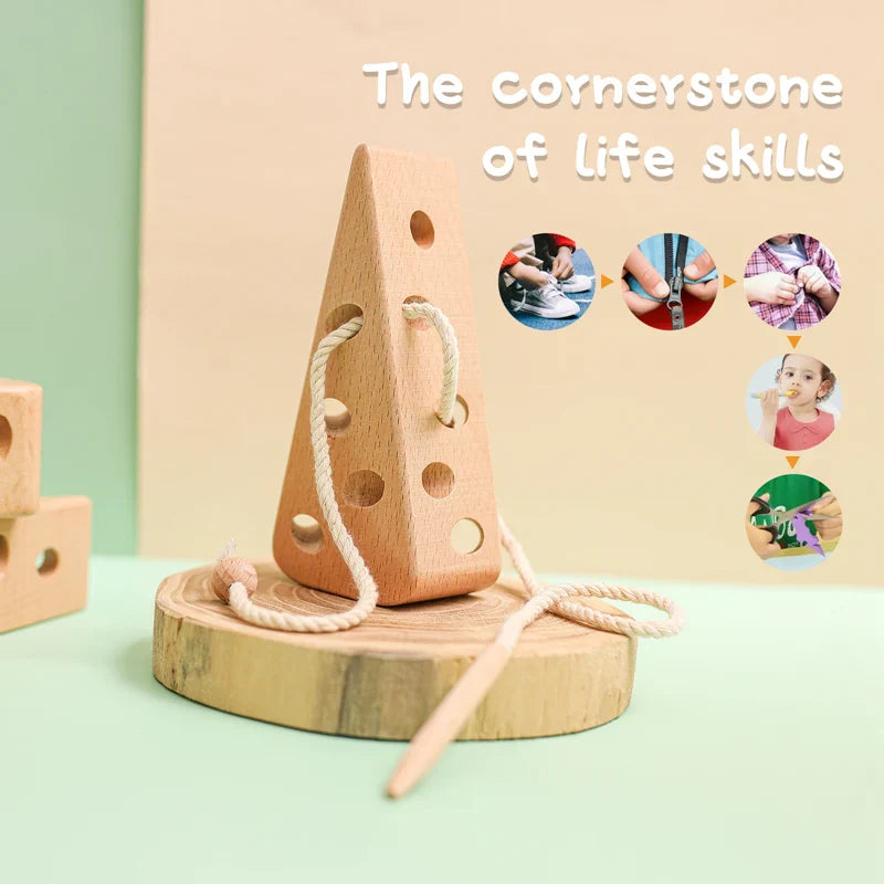 Axya Wooden Cheese Stringing Toy: Montessori Educational Kids Learning Toy