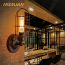 Axyaa Industrial Rust Wall Lamp: Metal Cage Wall Light, Adjustable Angle Wall Sconce