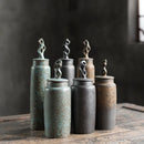 Axya Stoneware Tea Caddy Set with Coral Cover, Cylindrical Canisters