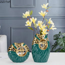 Axyaa Golden Bird Ceramic Vase: Chinese Retro Flower Vase for Modern Home Decor
