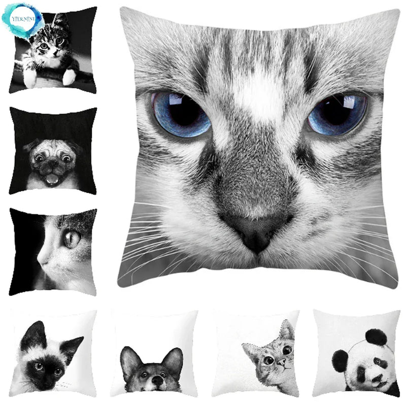 Axyaa Cartoon Dog Cat Printed Cushion Cover for Kid Room Decor 45X45CM