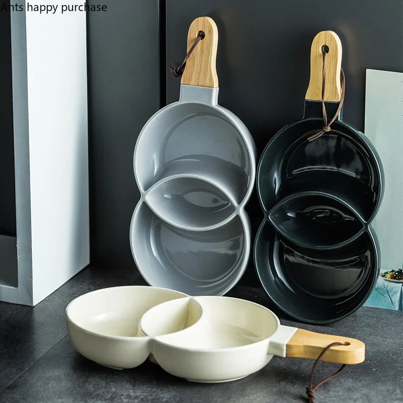 Axya Ceramic Grid Snack Tray Set - Kitchen & Restaurant Tableware, Fruit Decoration Tray