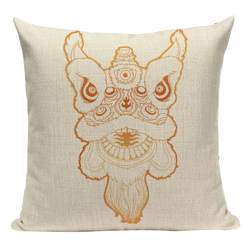 Axyaa Cartoon Tiger Lion Dance Pillow Case Cover for Bed Sofa Decoration