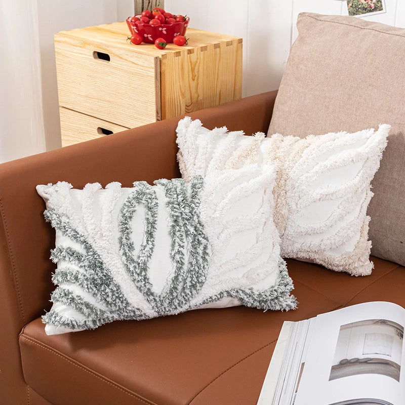 Beige Grey Tufted Coral Pillow Cover by Axyaa for Stylish Home Decor