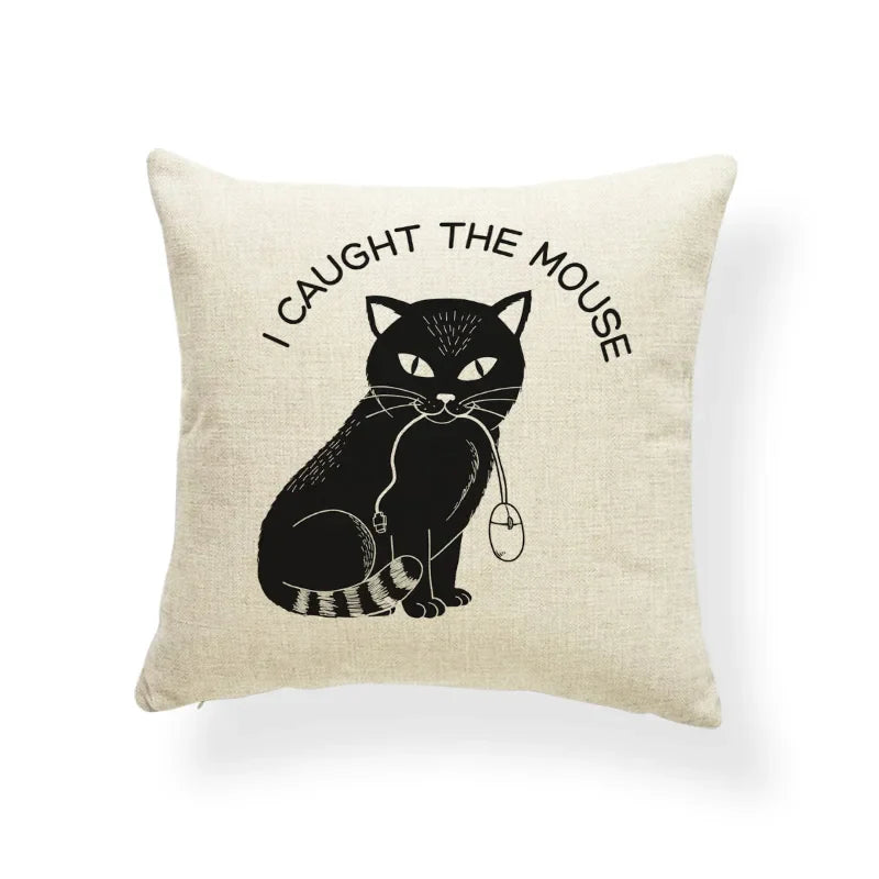 Axyaa Tropical Cat Cushion Cover Moon Blue Cotton Linen Pillow Case