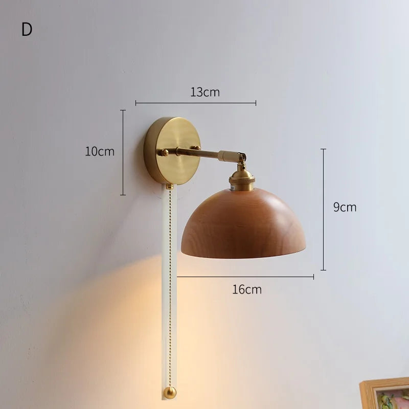Axyaa Nordic LED Wall Lights with Pull Chain Switch, Walnut Finish