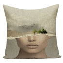 Axyaa Retro Art Woman Abstract Linen Cushion Cover Decorative Throw Pillow